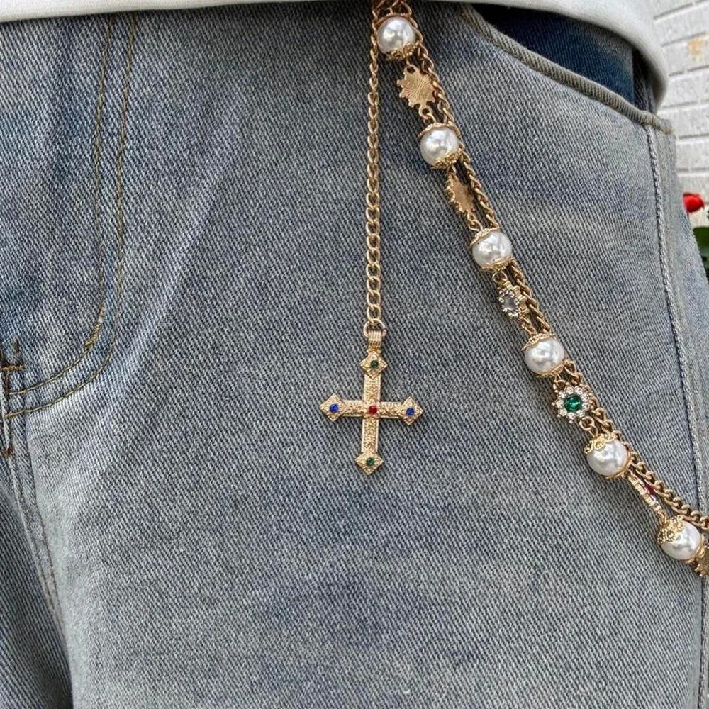 Pearl Cross Wallet Chain